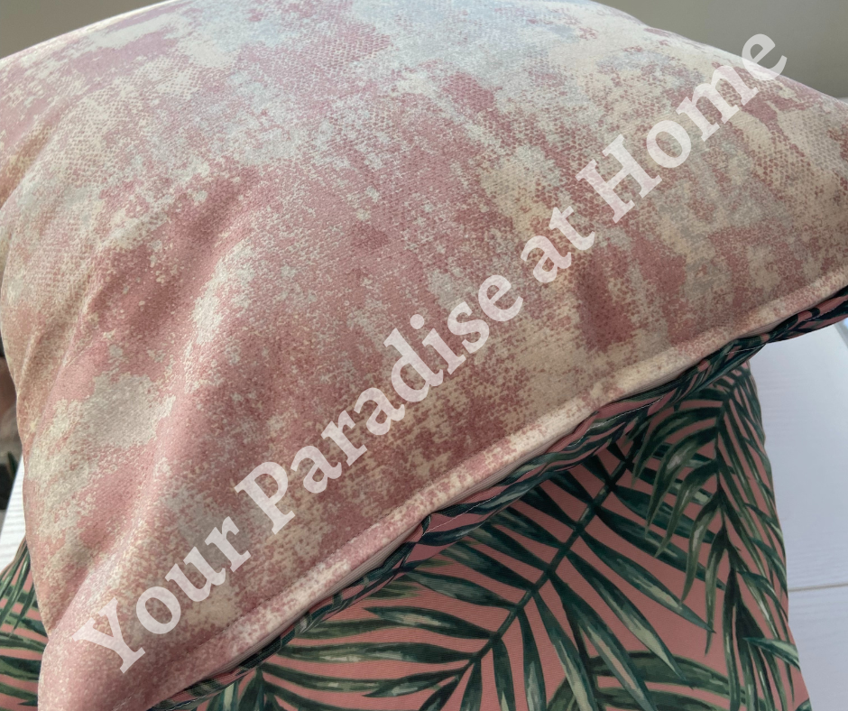 Blush Pink Velvet and Palm Leaves Cushion Cover