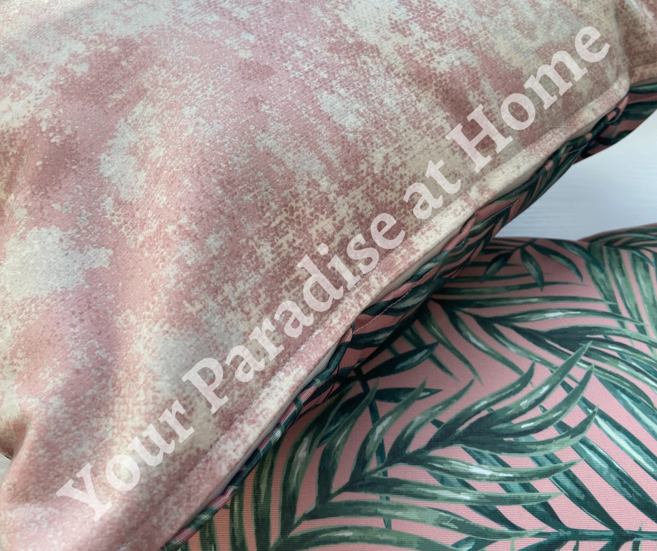 Blush Pink Velvet and Palm Leaves Cushion Cover