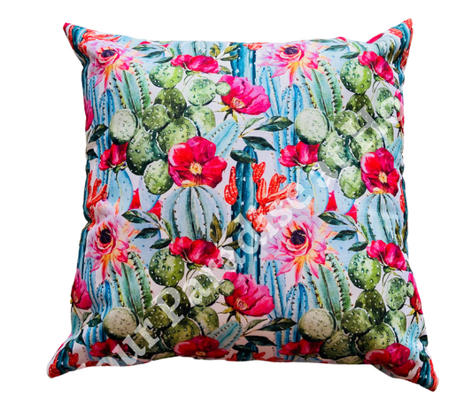 Outdoor weatherproof cushion, in a vibrant cactus design print.