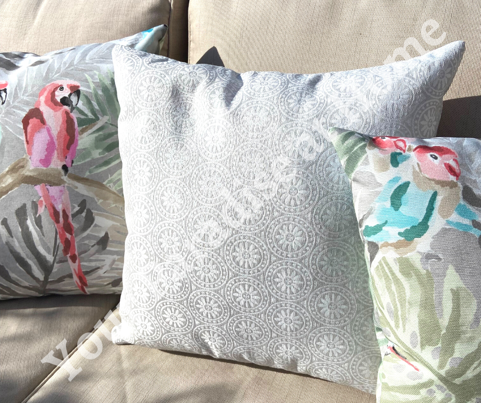 Grey Pastel Flowers Outdoor Cushion Cover
