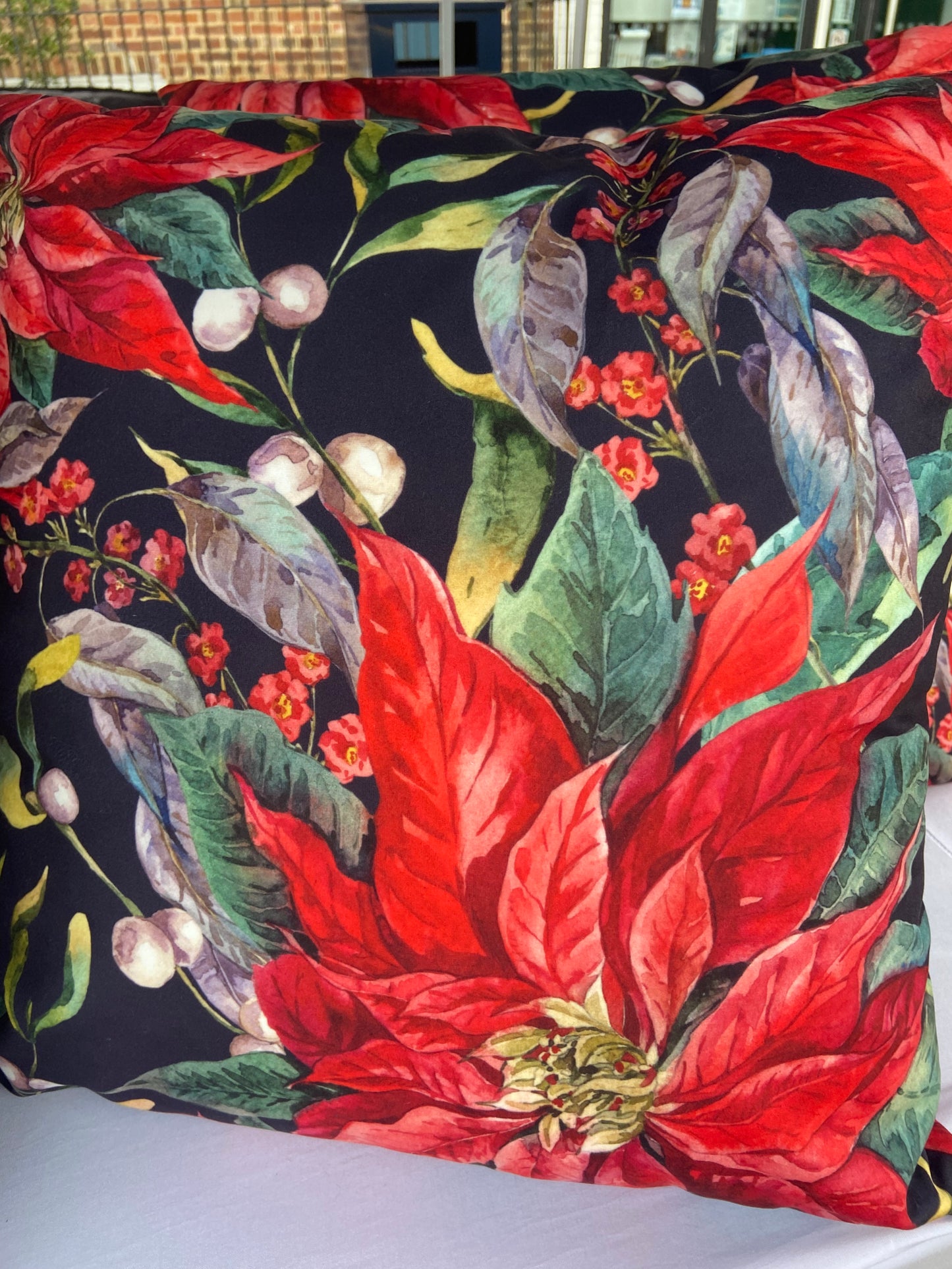 Red Velvet Poinsettia Cushion Cover