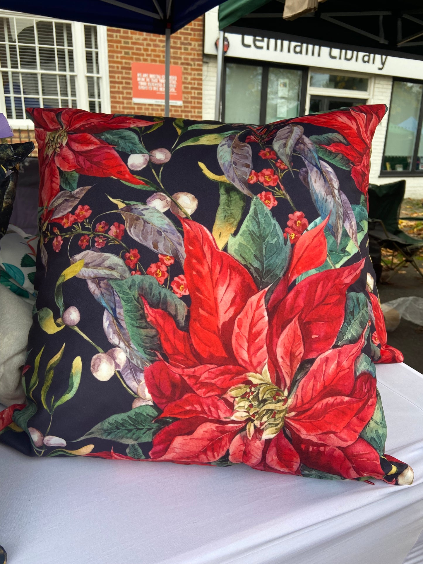 Red Velvet Poinsettia Cushion Cover