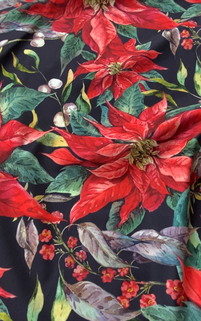Red Velvet Poinsettia Cushion Cover