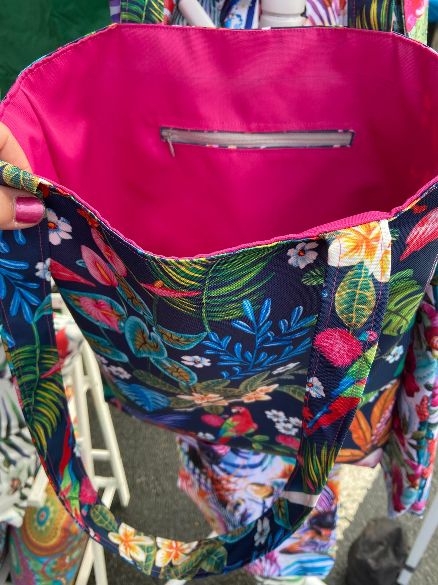 Tropical Island Tote Bag with zipped inside pocket