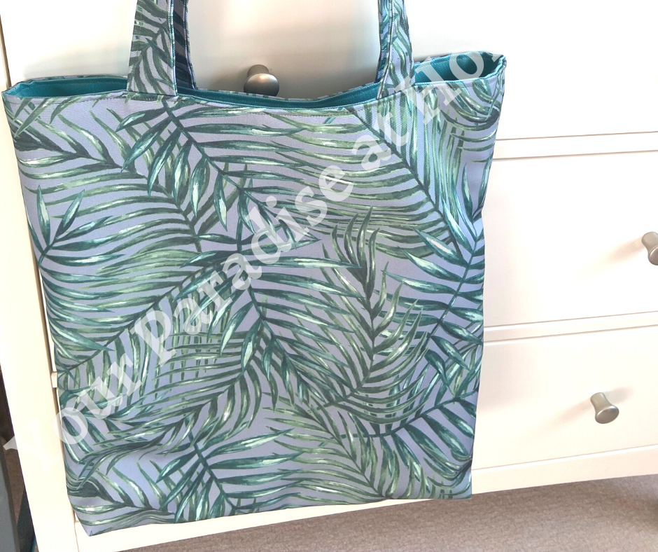 Palm Leaves on Dove Grey Tote Bag with inside zipped pocket