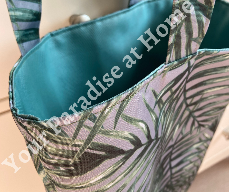 Palm Leaves on Dove Grey Tote Bag with inside zipped pocket