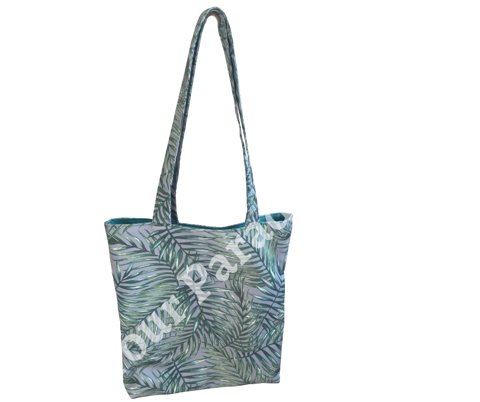 Palm Leaves on Dove Grey Tote Bag with inside zipped pocket