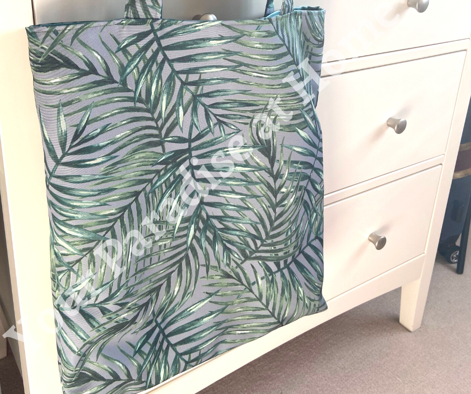 Palm Leaves on Dove Grey Tote Bag with inside zipped pocket