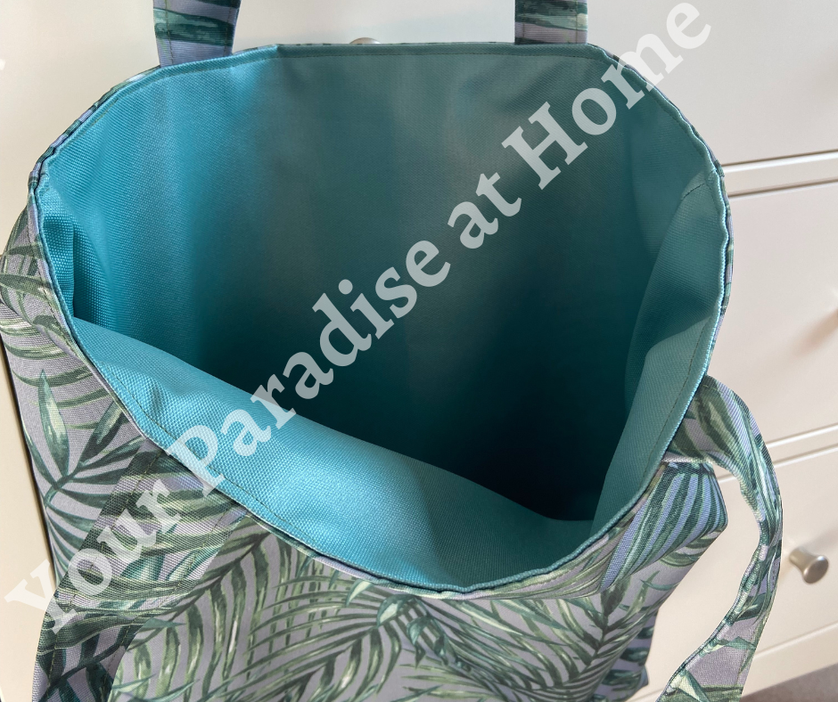 Palm Leaves on Dove Grey Tote Bag with inside zipped pocket