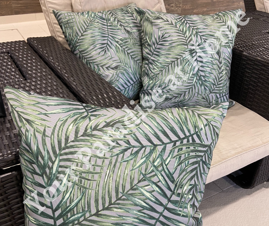 Palm Leaves on Dove Grey Outdoor Cushion Cover