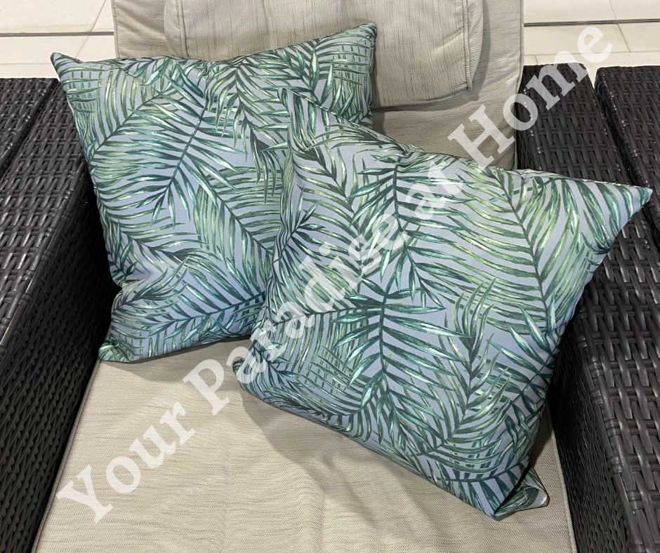 Palm Leaves on Dove Grey Outdoor Cushion Cover