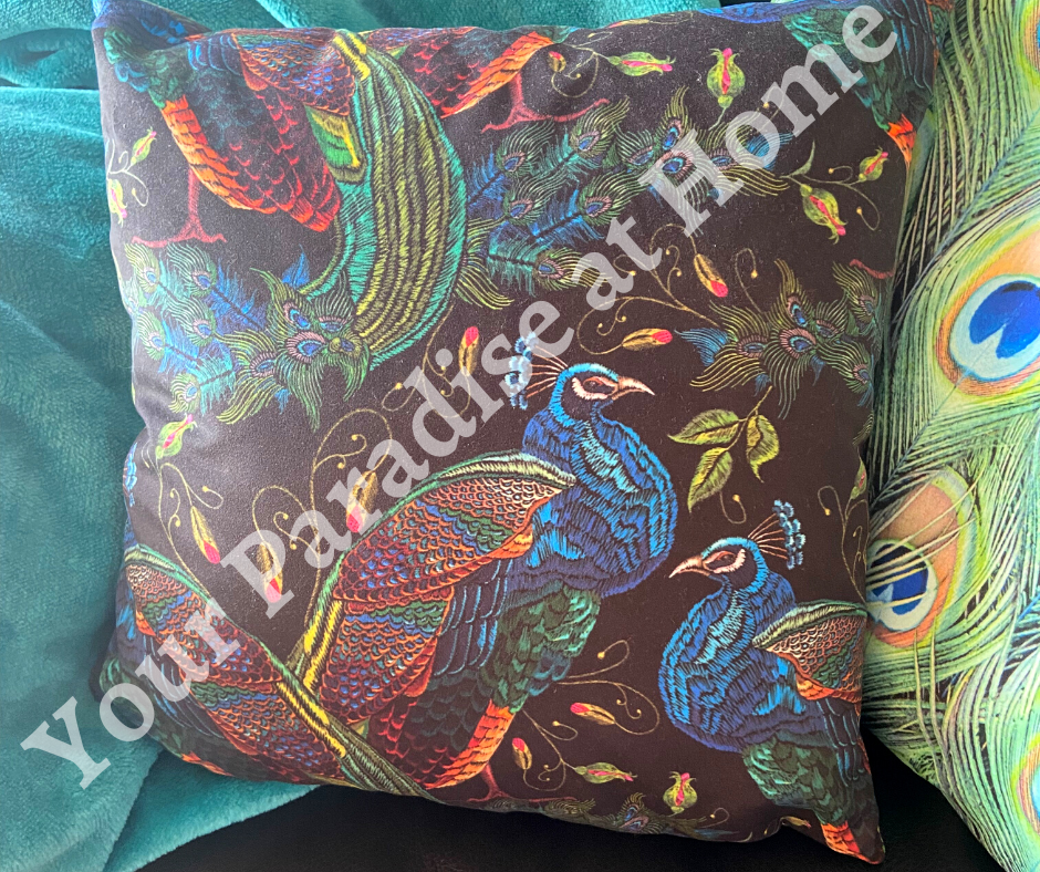 Peacocks Velvet Cushion Cover