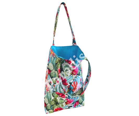 Tropical tote bag made with weatherproof, cactus print fabric. Fully lined , water resistant and UV resistant.