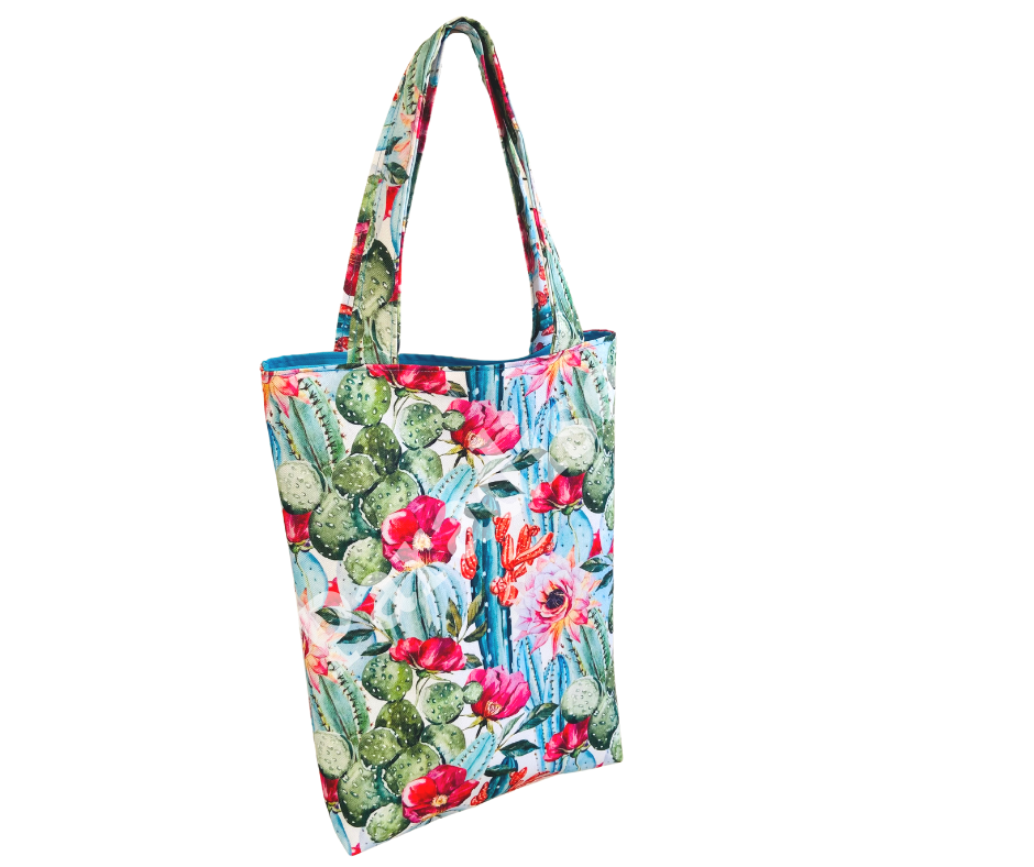 Tropical tote bag made with weatherproof, cactus print fabric. Fully lined , water resistant and UV resistant.