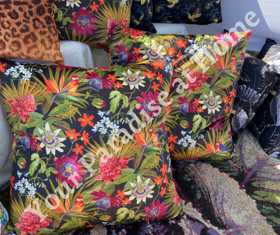 Tropical Flowers Velvet Cushion Cover