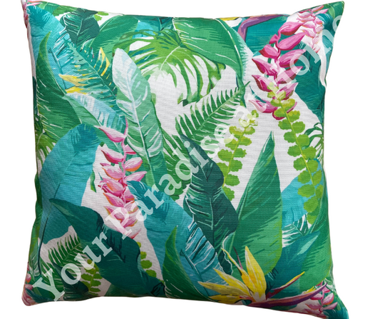 Turquoise Jungle outdoor cushion for your garden to add an exotic look. Weatherproof fabric is water resistant and UV resistant. Cushion covers are zipped and washable.