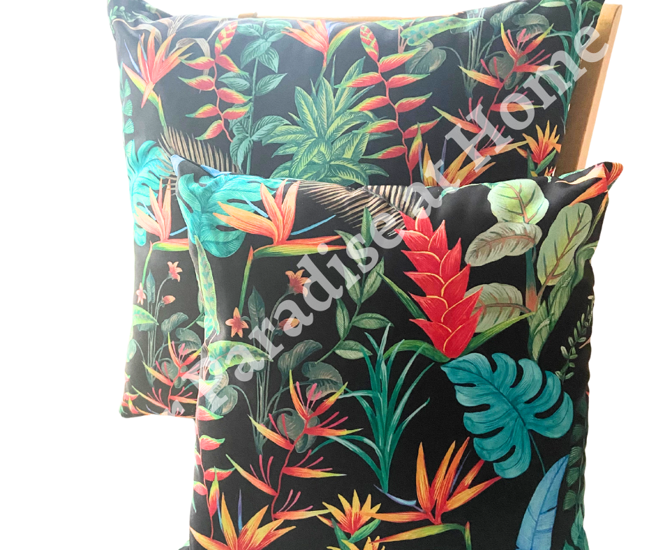 Bird of Paradise Outdoor Cushion Cover -Noir