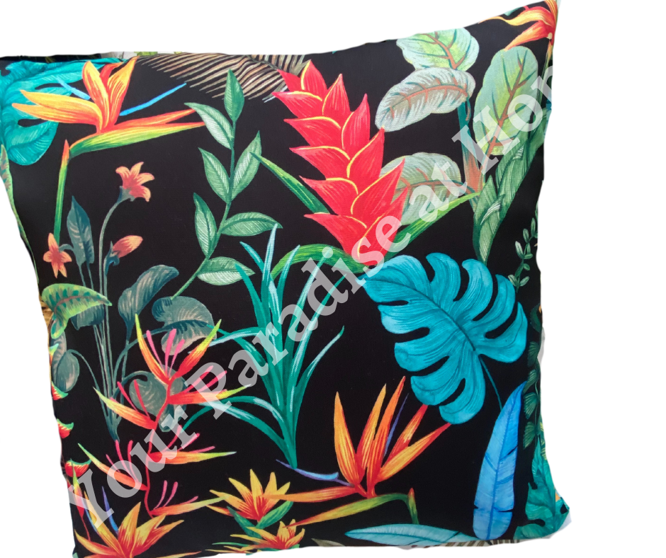 Bird of Paradise Outdoor Cushion Cover -Noir