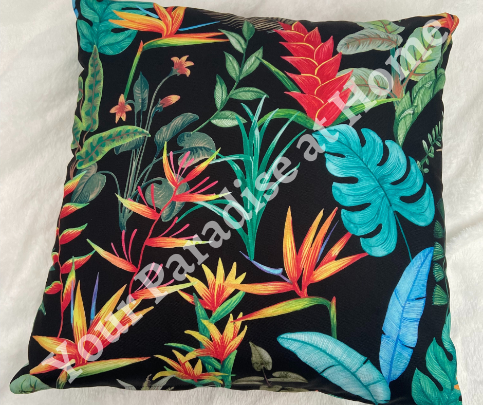 Bird of Paradise Outdoor Cushion Cover -Noir