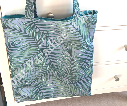 Palm Leaves on Dove Grey Tote Bag with inside zipped pocket