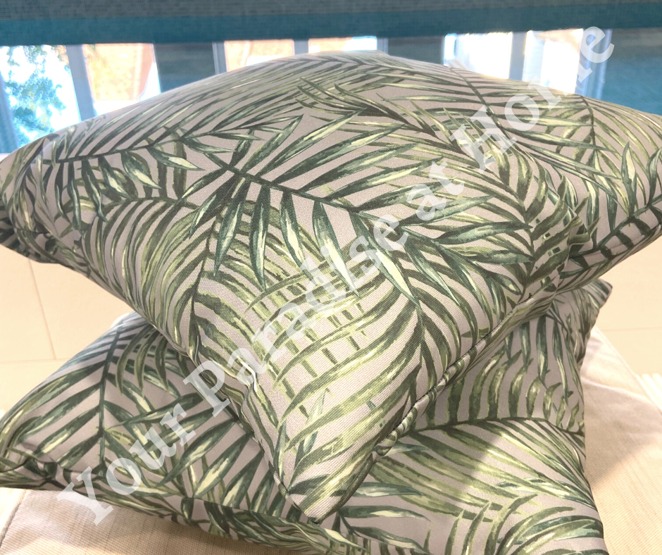 Palm Leaves on Dove Grey Outdoor Cushion Cover