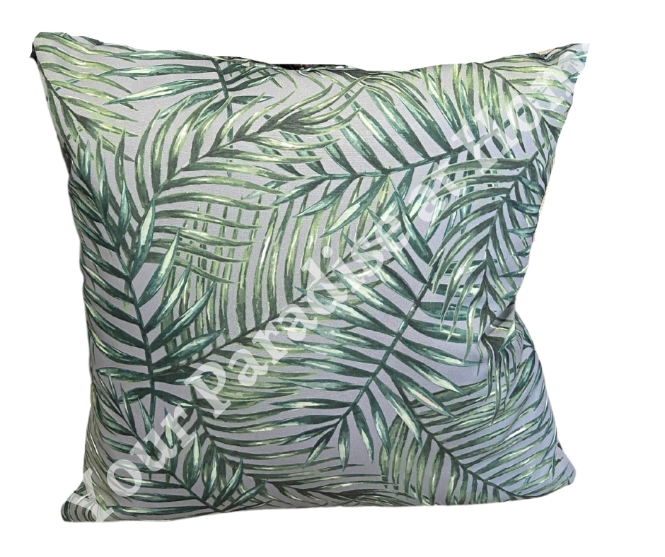Palm Leaves on Dove Grey Outdoor Cushion Cover