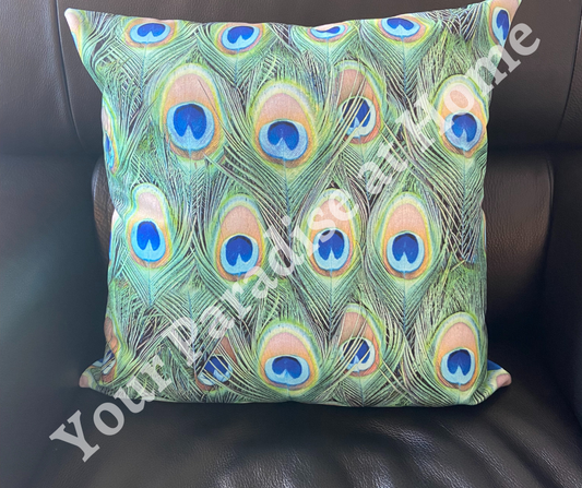 Peacock Feathers Velvet Cushion Cover