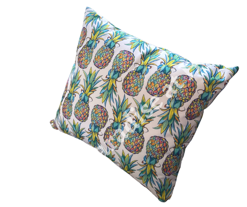 Rainbow pineapples outdoor cushion for your garden. Weatherproof fabric is water resistant and UV resistant. Cushion covers are zipped and washable